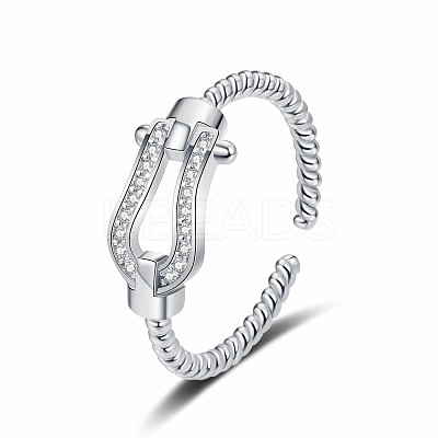 Brass Micro Pave Clear Cubic Zirconia Open Cuff Rings for Women RJEW-R005-06P-1