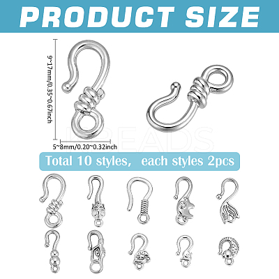 20Pcs 10 Styles Stainless Steel S-Hook Clasps STAS-PH0006-96P-1