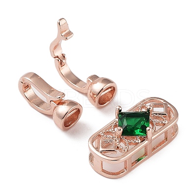 Rack Plating Brass Pave Green Glass Fold Over Clasps KK-B078-12RG-1