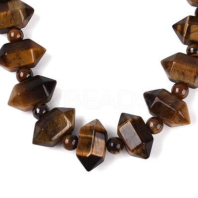 Natural Tiger Eye Round & Cone Beaded Necklaces NJEW-N064-03D-1