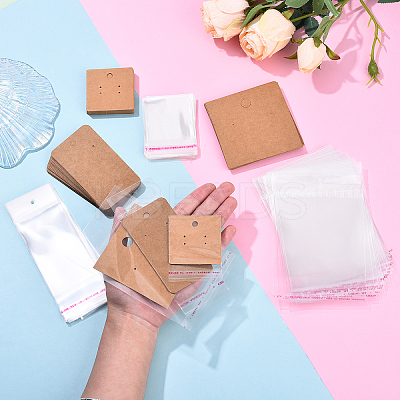 100Pcs Kraft Paper Single Earring Display Cards with Hanging Hole CDIS-YW0001-21-1