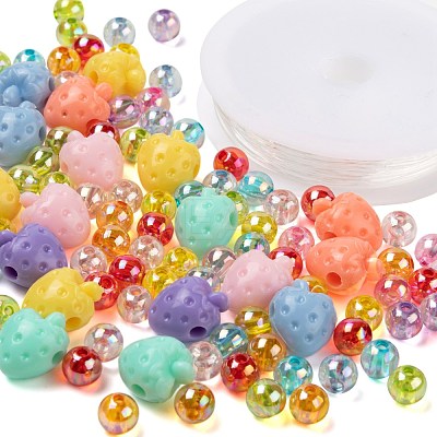 380Pcs Strawberry & Round Acrylic Beads with 1 Roll Clear Elastic Crystal Thread DIY-LS0001-08-1