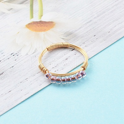 Adjustable Glass Seed Beads Finger Rings RJEW-JR00350-1