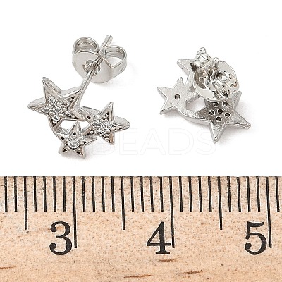 Star Brass Micro Pave Clear Cubic Zirconia Stud Earrings LS-EJEW-F383-06P-1
