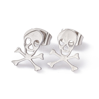 Non-Tarnish 304 Stainless Steel Tiny Hollow Out Skull Stud Earrings for Women LS-STAS-A065-07P-1