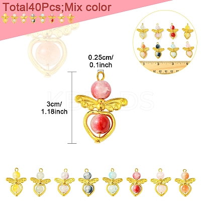 40Pcs 8 Colors Golden Alloy Glass Pendants PALLOY-FS00025-1