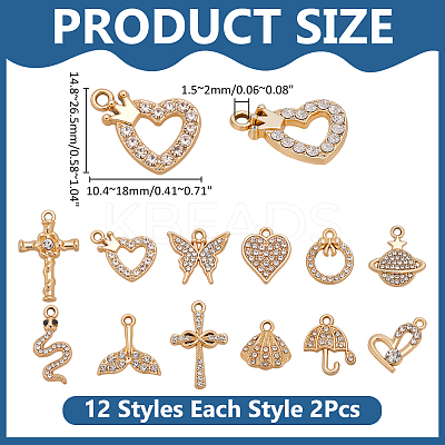 24Pcs 12 Styles Alloy Crystal Rhinestone Pendants FIND-WR0012-69-1