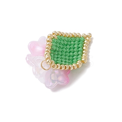 Handmade Glass Seed Beaded Flower Pendants PALLOY-MZ00794-01-1
