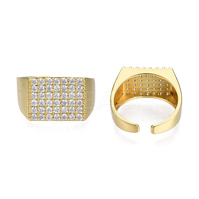 Cubic Zirconia Rectangle Signet Open Cuff Ring RJEW-N037-021-1