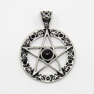 Vintage Men's 304 Stainless Steel Ring with Pentagram Star Pendants STAS-O044-25A-1