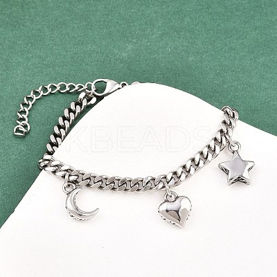 316 Surgical Stainless Steel Moon Heart Star Charm Bracelets BJEW-C125-11P-1
