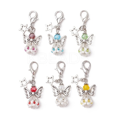 Angel Glass Beaded & Alloy Pendant Decorations HJEW-MZ00192-1