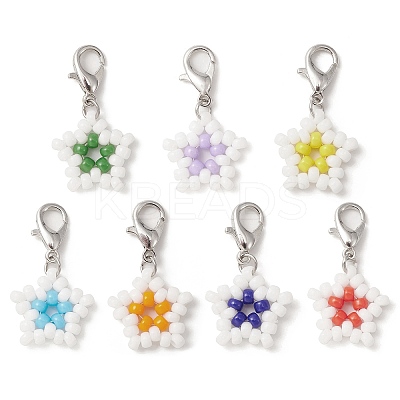 Star Glass Seed Beads Pendants HJEW-MZ00029-1