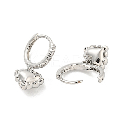 Heart Brass Micro Pave Clear Cubic Zirconia Huggie Hoop Dangle Earrings for Women AJEW-U003-01P-1