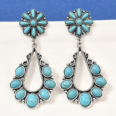 Alloy Synthetic Turquoise Dangle Stud Earrings EJEW-U053-12AS-1