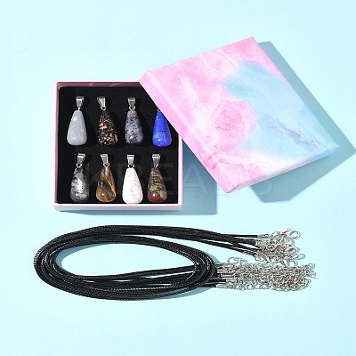 DIY Natural & Synthetic Gemstone Teardrop Pendant & Waxed Cord Pendant Necklace Making Kits DIY-FS0008-48-1