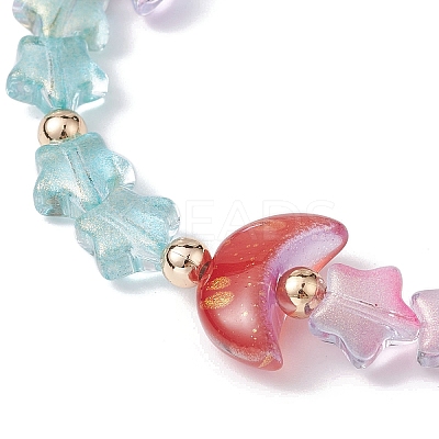 Moon and Star Glass Beaded Stretch Bracelet BJEW-JB09956-1