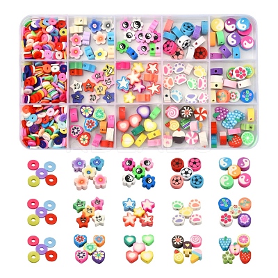 15 Style Handmade Polymer Clay Beads CLAY-YW0001-57-1