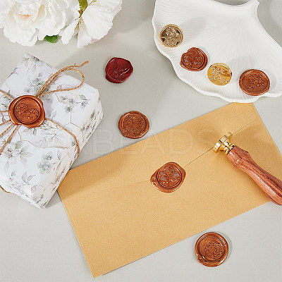 4Pcs 4 Styles Golden Tone Brass Wax Seal Stamp Head AJEW-CP0007-49A-04-1