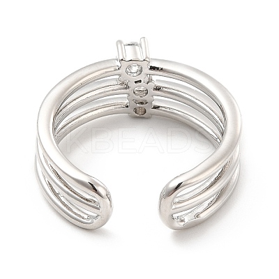 Clear Cubic Zirconia Triple Line Open Cuff Ring RJEW-E064-10P-1