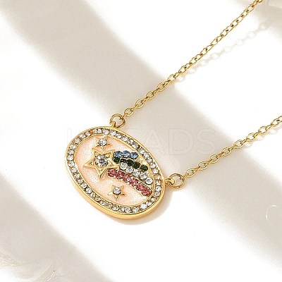 Brass Micro Pave Cubic Zirconia Star Oval Pendant Necklaces LS-NJEW-R018-04G-02-1