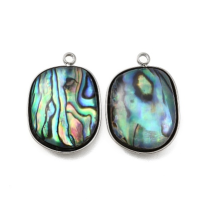 304 Stainless Steel Pave Natural Paua Shell Pendants STAS-Z125-01B-P-1