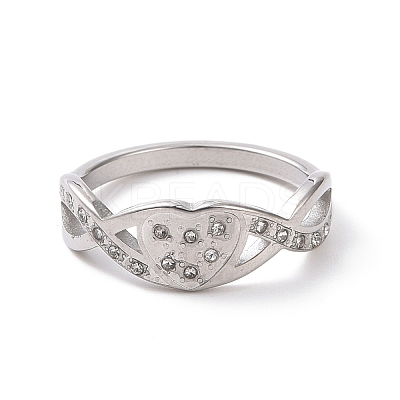 Crystal Rhinestone Infinity with Heart Finger Ring RJEW-D120-12B-P-1