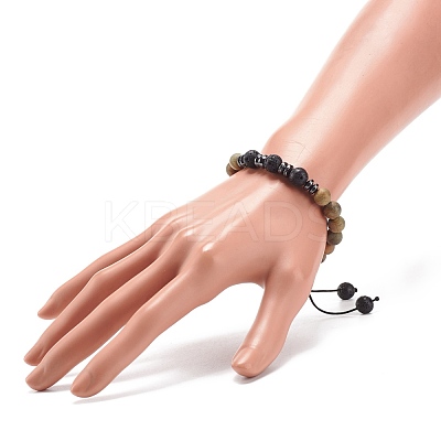 Natural Lava Rock & Wood Braided Bead Bracelet BJEW-JB08537-1