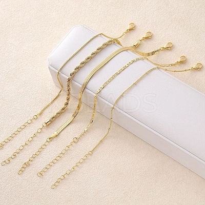 5 Pcs 5 Styles Brass Chain Bracelets Set for Women BJEW-D357-01G-1