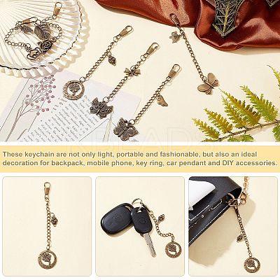 6Pcs 6 Style Tibetan Style Alloy Keychains AJEW-WR0001-27-1