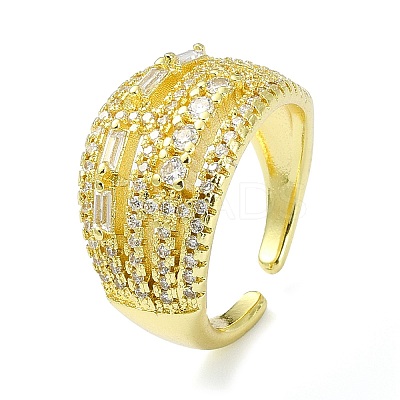 Brass with Cubic Zirconia Open Cuff Ring RJEW-B051-09G-1