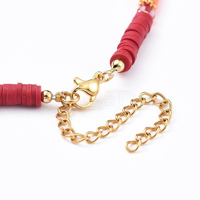 Handmade Polymer Clay Heishi Beads Necklaces NJEW-JN02527-1