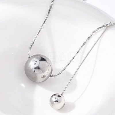 304 Stainless Steel Round Ball Pendant Snake Chain Necklaces LS-NJEW-U028-03P-1