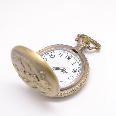 Vintage Flat Round Carved Dragon Alloy Quartz Watch Heads Pendants for Pocket Watch Necklace Making LS-WACH-M109-21-1