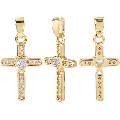 10Pcs Brass Micro Pave Cubic Zirconia Pendants KK-BBC0019-82-1