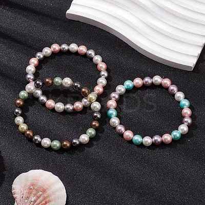 Shell Pearl Beads Stretch Bracelets For Women BJEW-JB11340-1