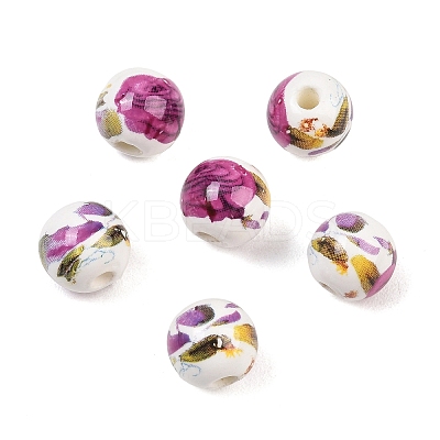 Floral Printed Porcelain Beads PORC-Q199-10mm-09-1