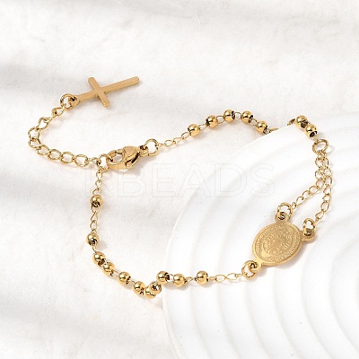 304 Stainless Steel Saint Benedict Cross Link Bracelets for Women BJEW-K295-02G-1