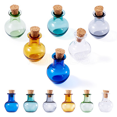 6Pcs 6 Colors Round Glass Cork Bottles Ornament AJEW-TA0001-75-1
