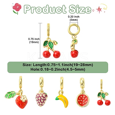 5Pcs 5 Styles Brass Enamel Fruit European Dangle Charms KK-CJ0003-98-1