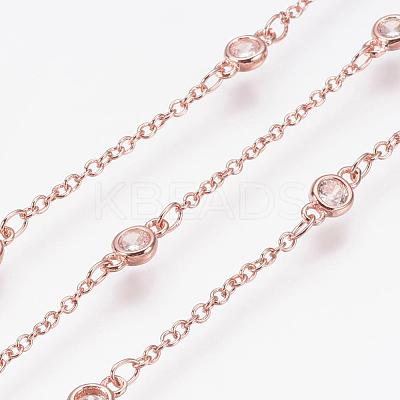 Handmade Brass Cubic Zirconia Chains CHC-P0005-04RG-1