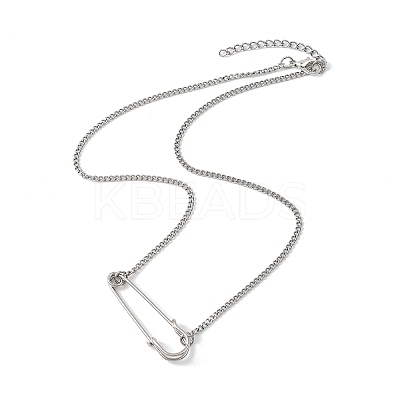 Iron Kilt Pin Pendant 304 Stainless Steel Curb Chain Necklaces NJEW-JN05679-1