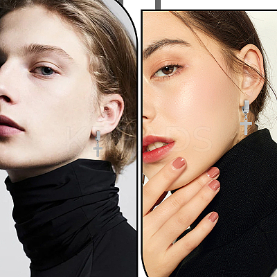 2Pcs 304 Stainless Steel Cross Hoop Earrings for Women EJEW-LP0001-12P-1