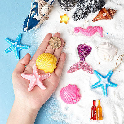 8 Sets 4 Style Resin Pendant Ornaments HJEW-GL0001-04-1