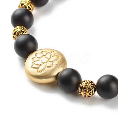 Natural Lava Rock & Synthetic Black Stone Round Beads Energy Stretch Bracelets Set BJEW-JB06969-1