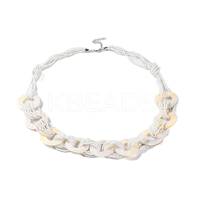 Spray Painted Disc Freshwater Shell & Acrylic Beaed Bib Necklaces NJEW-S427-02A-1