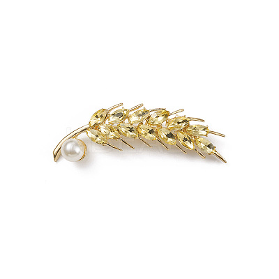 Rhinestone Wheat Brooch Pin with Plastic Pearl Beaded LS-PALLOY-K002-02KCG-01-1