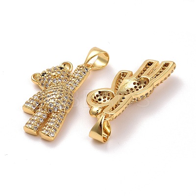 Brass Micro Pave Clear Cubic Zirconia Pendants KK-K258-21G-RS-1