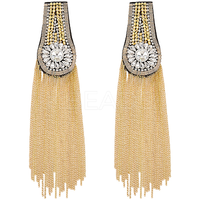 2Pcs Felt & Iron & Rhinestone Tassel Epaulette AJEW-CN0007-74C-G-1