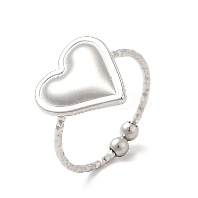 Non-Tarnish 304 Stainless Steel Heart Open Cuff Ring for Women RJEW-E066-04P-1